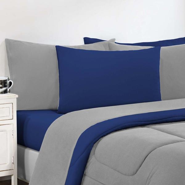 Kit Edredom Malha 100% Algodão Gran Moratta 3 Peças Casal - Cinza/Azul Royal - Enxovais Davy Imagem de Kit Edredom Malha 100% Algodão Gran Moratta 3 Peças Casal - Cinza/Azul Royal
