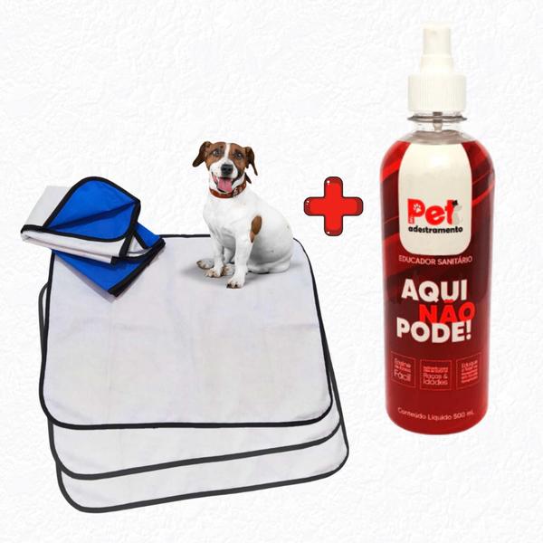 Kit Educador Sanitário Pet AQUI NÃO PODE 500ml + 6 Tapetes Higiênicos Pet 70x50 - Dog Pet Imagem de Kit Educador Sanitário Pet AQUI NÃO PODE 500ml + 6 Tapetes Higiênicos Pet 70x50