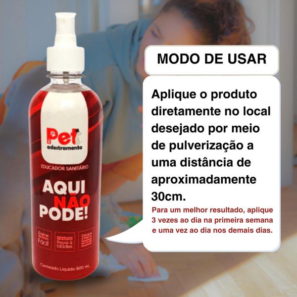 Kit Educador Sanitário Pet AQUI NÃO PODE 500ml + 6 Tapetes Higiênicos Pet 70x50 - Dog Pet Imagem de Kit Educador Sanitário Pet AQUI NÃO PODE 500ml + 6 Tapetes Higiênicos Pet 70x50