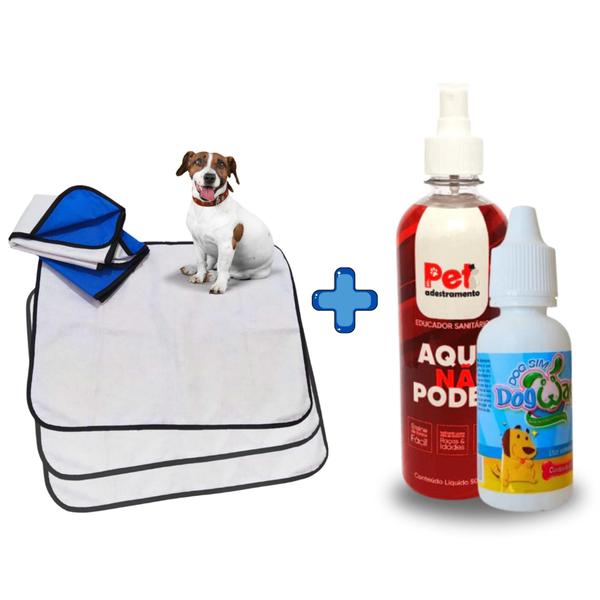 Imagem de Kit Educador XIXI SIM 20ml + AQUI NÃO PODE Pet 500ml + 3 Tapetes Higiênicos Pet 70x50