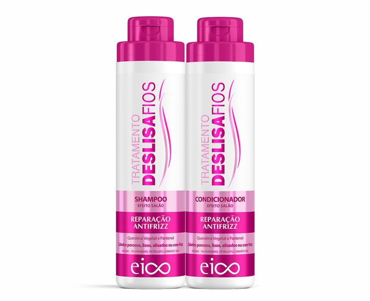 Imagem de Kit Eico Deslisa Fios Shampoo 800ml + Condicionador 750ml Tratamento Lisos Alisados Antifrizz