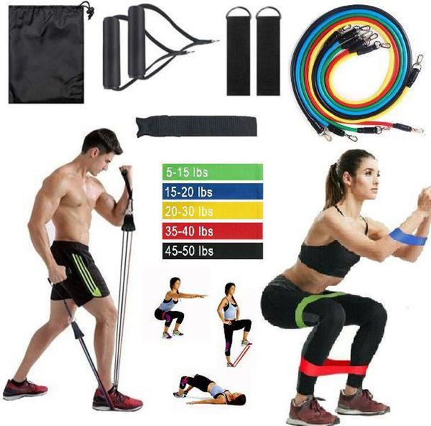 Imagem de Kit Elástico 11 Peças + Mini Band 5 Níveis Faixa Elástica Malhar Em Casa Exercícios - TOP TOTAL