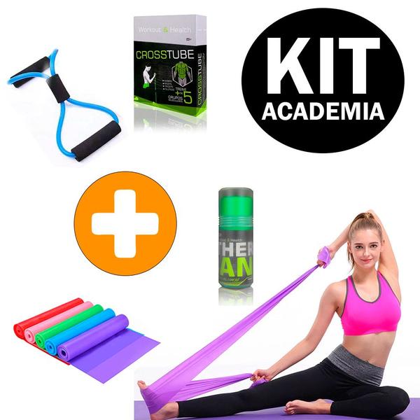 Imagem de Kit Elástico de Tensão Extensor Cross Tube + Elástico para Fisioterapia Pilates e Yoga