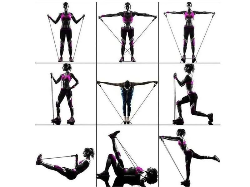 Imagem de Kit Elastico Exercicio Abdominal Com Roda Duplo Remo mbfit