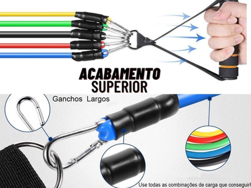 Kit Elástico Extensor 11 Peças Exercício Funcional Tubing 2021 - SLU FITNESS Imagem de Kit Elástico Extensor 11 Peças Exercício Funcional Tubing 2021