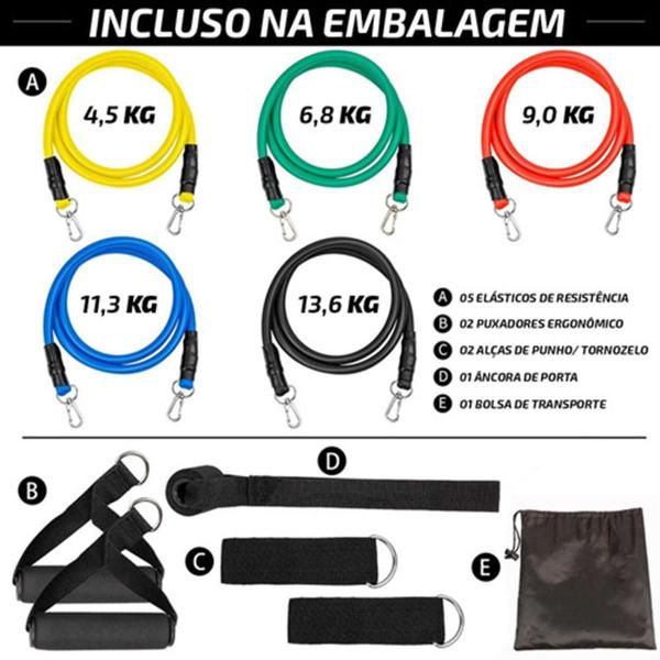 Imagem de Kit Elástico Extensor 11 Peças Exercício Funcional Tubing