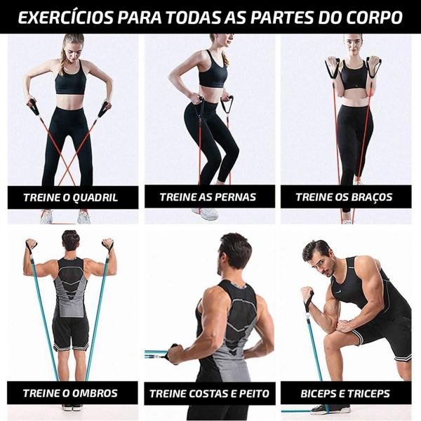 Imagem de Kit Elástico Extensor 11 Peças Exercício Funcional Tubing