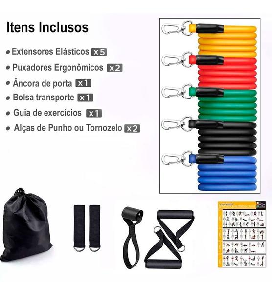 Imagem de Kit Elástico Extensor 11 Peças Exercício Funcional Tubing