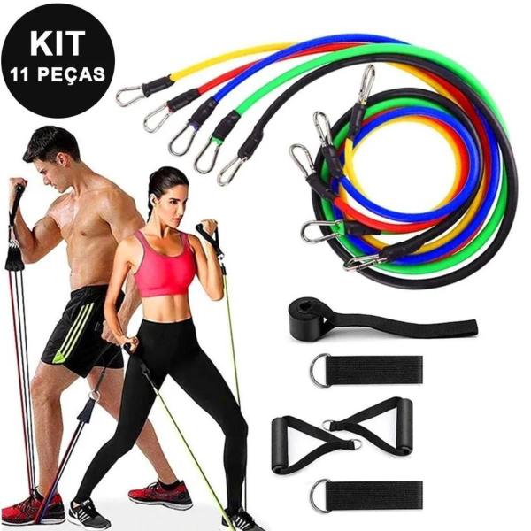 Kit Elástico Extensor 11 Peças Funcional Musculação Fitn - Bfx Importadora Imagem de Kit Elástico Extensor 11 Peças Funcional Musculação Fitn