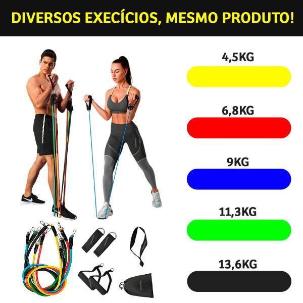 Imagem de Kit Elastico Extensor Para Malhar Em Casa Musculação Premium