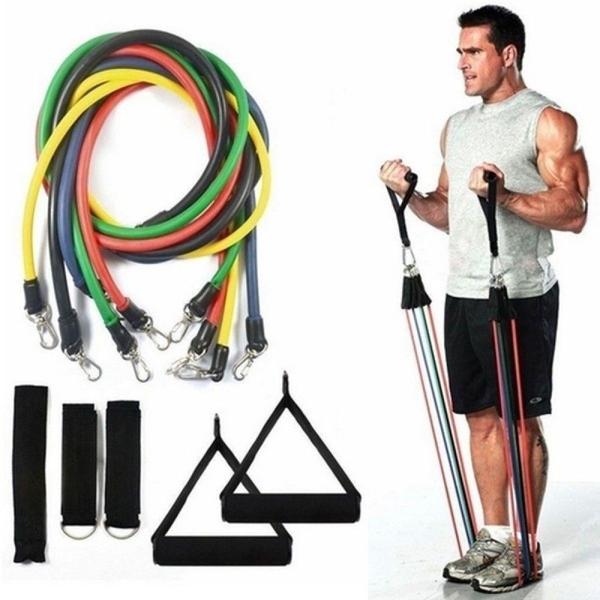 Imagem de Kit Elástico Extensores 11 Peças Treino Exercício Em Casa