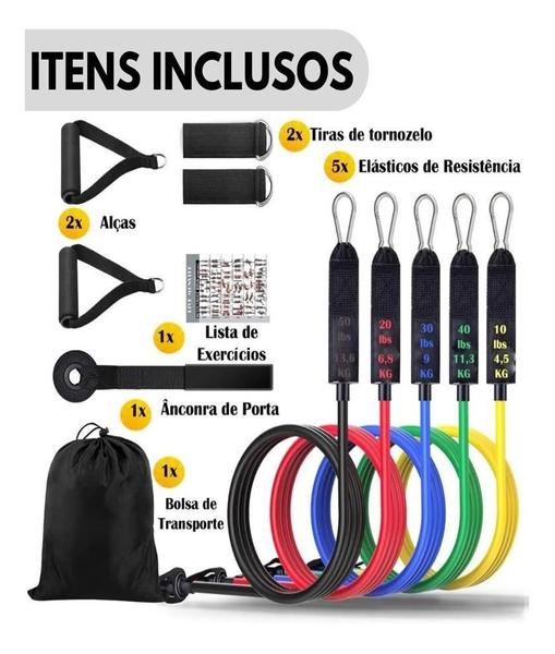 Imagem de Kit Elástico Para Treino Exercícios Malhar Musculação Casa