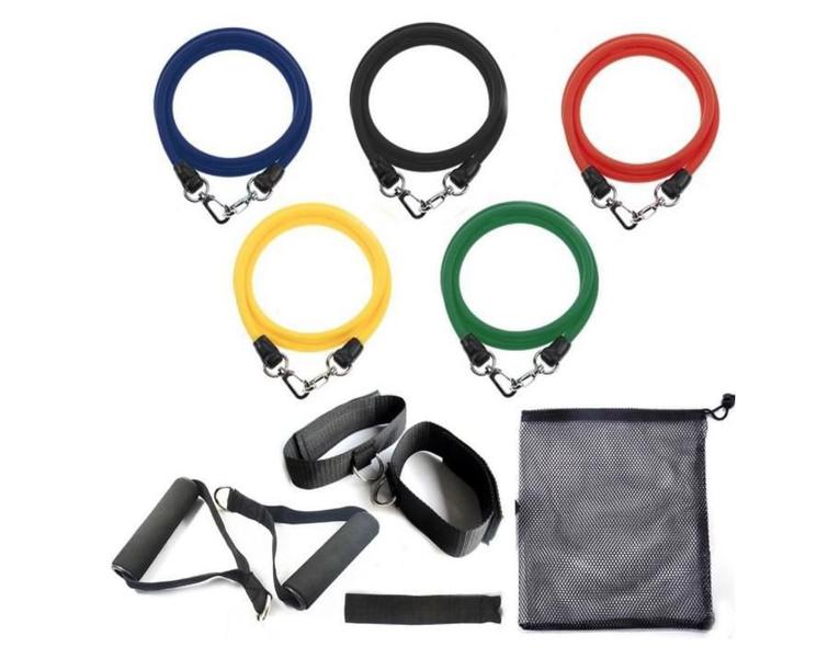 Imagem de Kit Elasticos 11 Peças Musculação Funcional Yoga Pilates