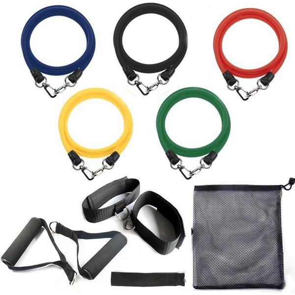 Imagem de Kit Elasticos 11 peças Tubing Musculação Funcional Yoga Pilates