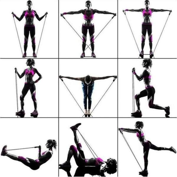 Imagem de Kit Elásticos Musculação Exercício Funcional Pilates Fitness 11 Itens