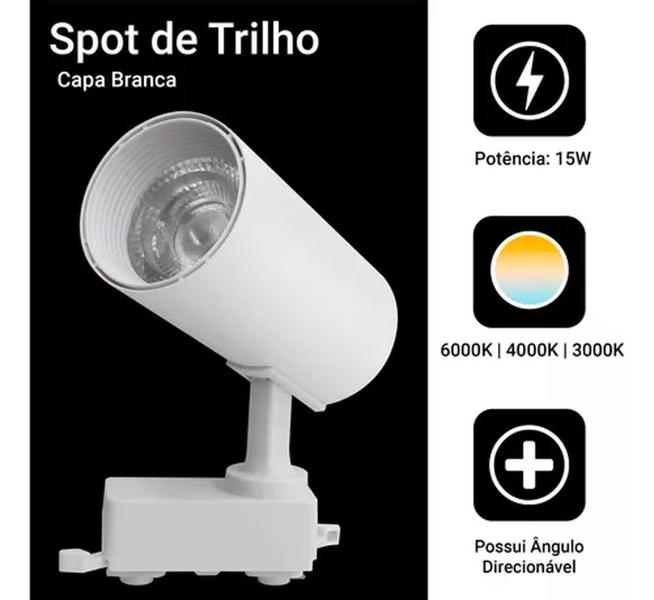 Imagem de Kit Eletrificado Trilho 1m + 4 Spots Led 15w Branco Luz Branca Frio 110V/220V Academia Sala Quarto Bivolt