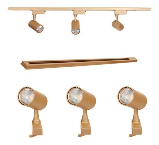 Imagem de Kit Eletrificado Trilhos 1M + 3 Spots Led 7W Dourado Fosco