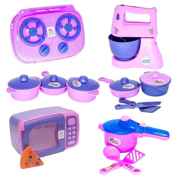 Imagem de Kit Eletro Menina Brinquedo Panelas Batedeira Cozinha 14pç