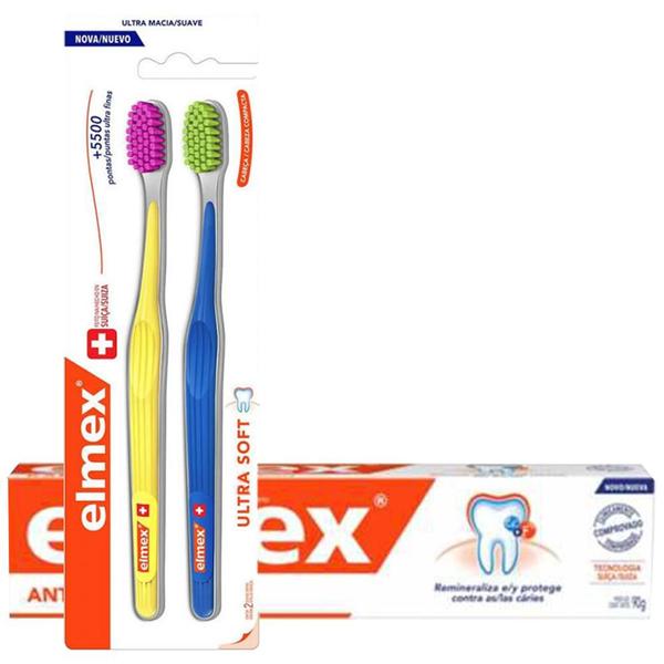 Imagem de Kit Elmex Escova Dental Ultra Soft 2 Un + Creme Dental 90g 