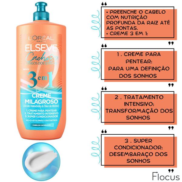 Imagem de Kit Elseve Cachos Longos dos Sonhos Creme Milagroso 3 em 1 Loreal Paris 500ml Pentear Salva 3 cm