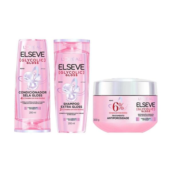 Imagem de Kit Elseve Glycolic Gloss Sh 200Ml+Cond 200Ml+Creme Trat