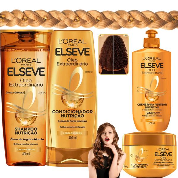 Imagem de Kit Elseve Oleo Extraordinario Creme Pentear Mascara Hidrata