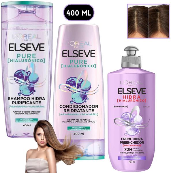 Imagem de Kit Elseve Pure Acido Hialurônico Creme de Pentear Hidra Loreal Paris 400 ML