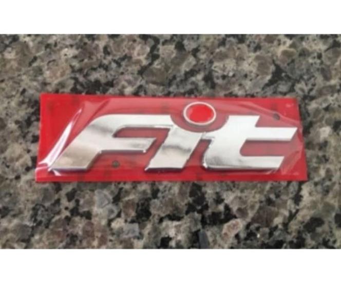 Imagem de kit emblema letreiro duas peças escrita Honda fit com pingo vermelho cromado