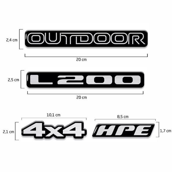 Imagem de Kit Emblemas Mitsubishi L200 Outdoor 4x4 Hpe Resinado