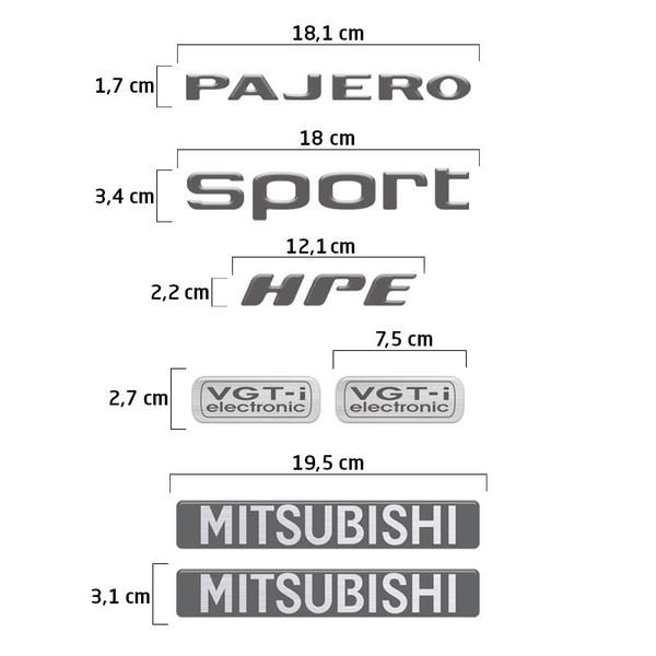 Imagem de Kit Emblemas Pajero Sport Hpe Vgt-i 2009 Adesivo Mitsubishi