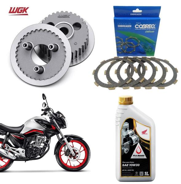 Imagem de Kit Embreagem Disco Cobreq Cubo Plato Wgk + Oleo Genuino Honda Cg Titan Fan Cargo Start Nxr Bros 160 Xre 190 De 2015 Ate 2023