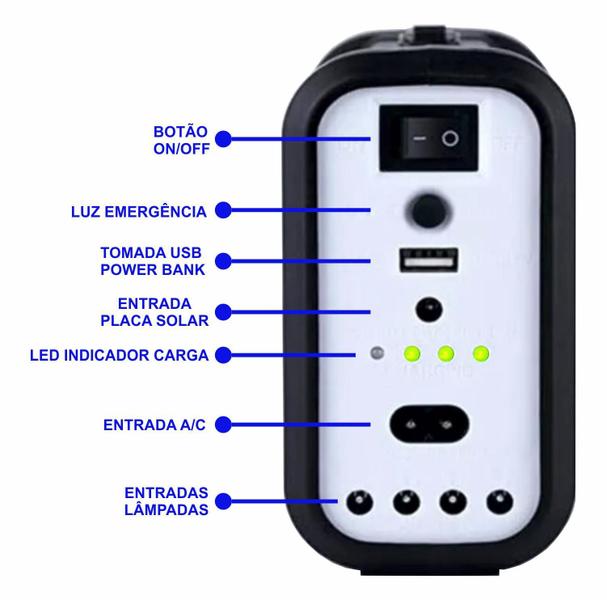 Imagem de Kit Energia Solar Com 1 Placa 3 Lâmpadas Bateria Carregador