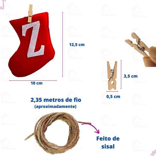 Imagem de Kit Enfeite De Porta Papai Noel Xadrez Varal Botas Vermelhas