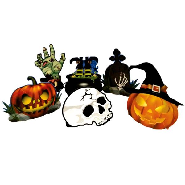 Kit Enfeite Halloween Abóbora Caveira Zumbi - 06 Unid - piffer Imagem de Kit Enfeite Halloween Abóbora Caveira Zumbi - 06 Unid
