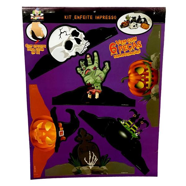 Kit Enfeite Halloween Abóbora Caveira Zumbi - 06 Unid - piffer Imagem de Kit Enfeite Halloween Abóbora Caveira Zumbi - 06 Unid
