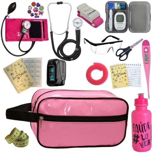 Imagem de Kit Enfermagem Aparelho de Pressao Manual Completo Esteto Multi Necessaire Estagio PAMED