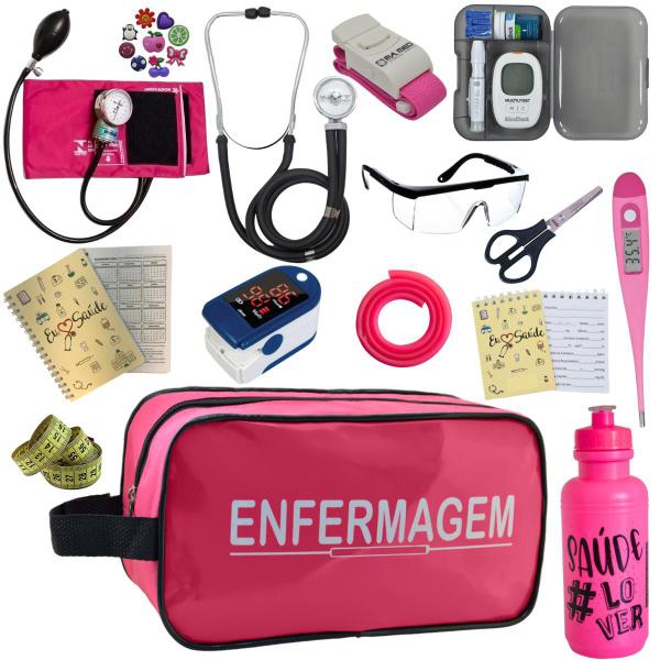 Imagem de Kit Enfermagem Aparelho Pressão Esteto Necessaire Completa