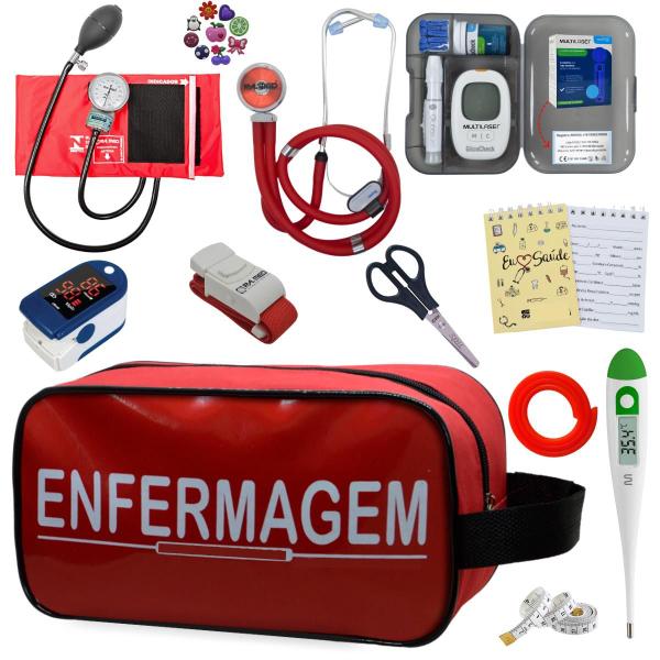 Imagem de Kit Enfermagem Aparelho Pressao Manual Esteto Multi Completo PAMED