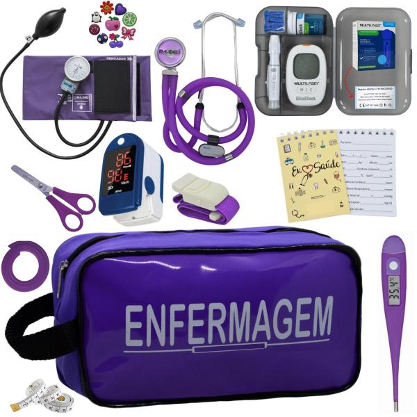 Imagem de Kit Enfermagem Aparelho Pressao Manual Esteto Multi Completo PAMED