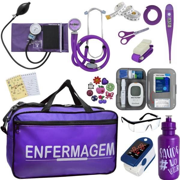 Imagem de Kit Enfermagem Completo Bolsa Estagio Aparelho Pressao Estetoscopio Esteto Rappaport