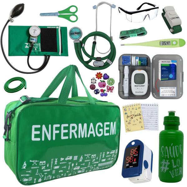 Imagem de Kit Enfermagem Completo Bolsa Estagio Aparelho Pressao Estetoscopio Esteto Rappaport