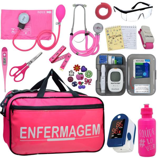 Imagem de Kit Enfermagem Completo Bolsa Estagio Aparelho Pressao Estetoscopio Esteto Rappaport