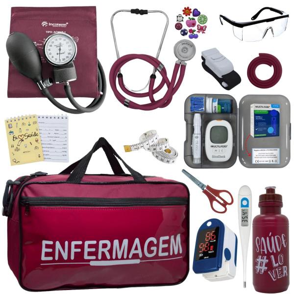 Imagem de Kit Enfermagem Completo Bolsa Estagio Aparelho Pressao Estetoscopio Esteto Rappaport