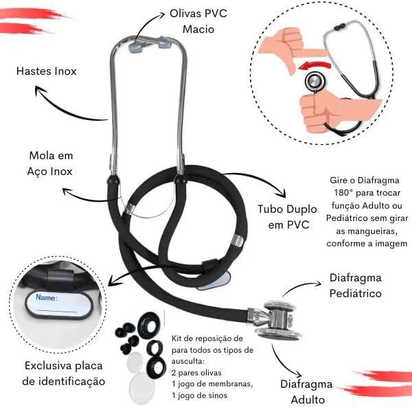 Imagem de Kit Enfermagem Completo Com Medidor De Pressão Estetoscópio Rappaport PAMED E Oxímetro