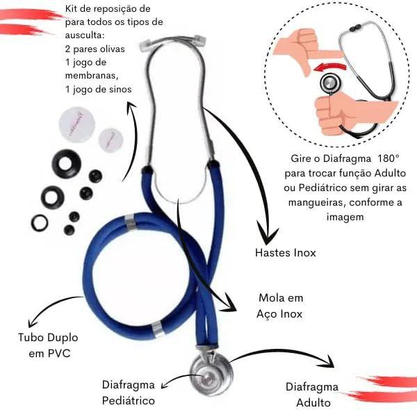 Imagem de Kit Enfermagem Completo Com Medidor De Pressão Estetoscópio Rappaport Premium E Oxímetro