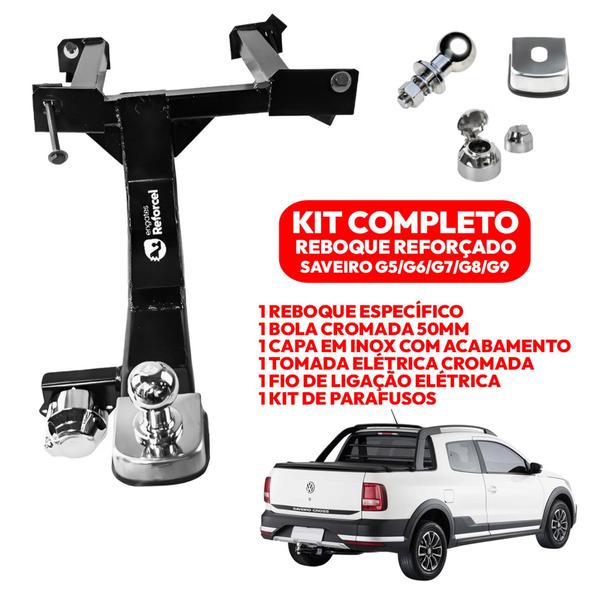 Imagem de Kit Engate Reboque Fixo Reforçado Completo Volkswagen VW Saveiro G5 G6 G7 G8 G9 Reforcel Homologado