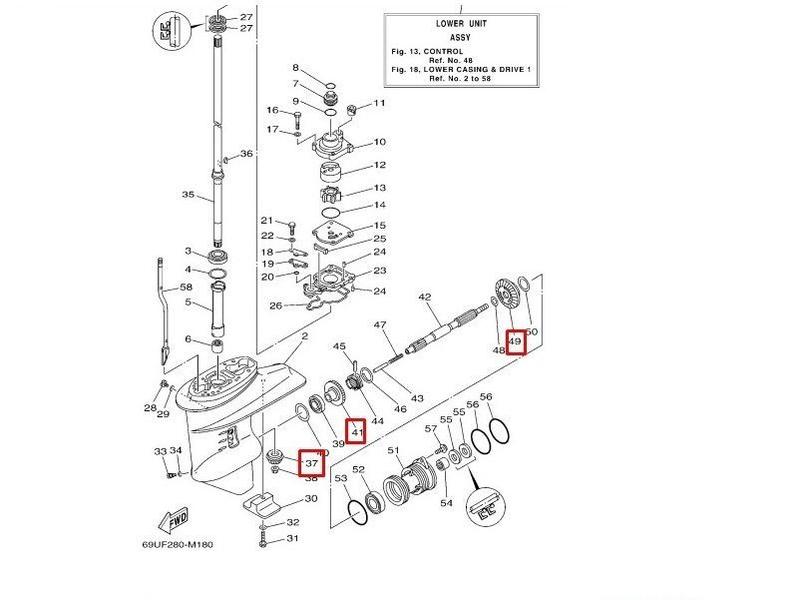 Imagem de Kit engrenagem rabeta yamaha 25 / 30 hp - modelo bm / vm