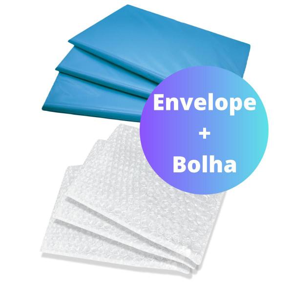 Imagem de Kit Envelope de Segurança 19x25 Azul + Saco Bolha Separado 50 Un