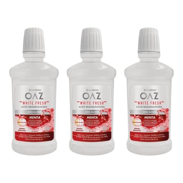 Imagem de Kit Enxaguante Bucal Menta White Fresh OAZ 3 Caixas 250ml Cada