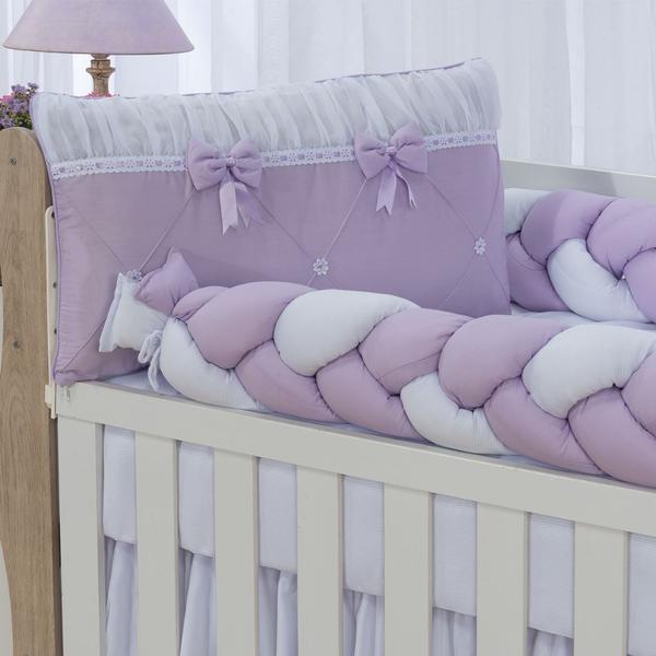 Imagem de Kit enxoval para berço bebê diva lilas modelo de trança menina luxo